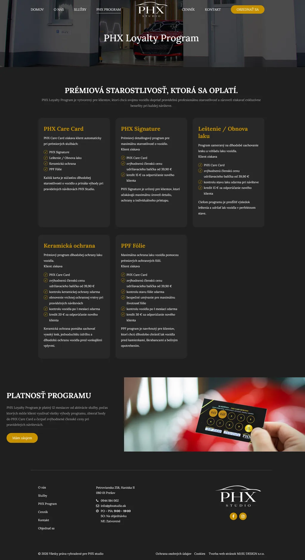 PHX Studio – stránka PHX Loyalty Program