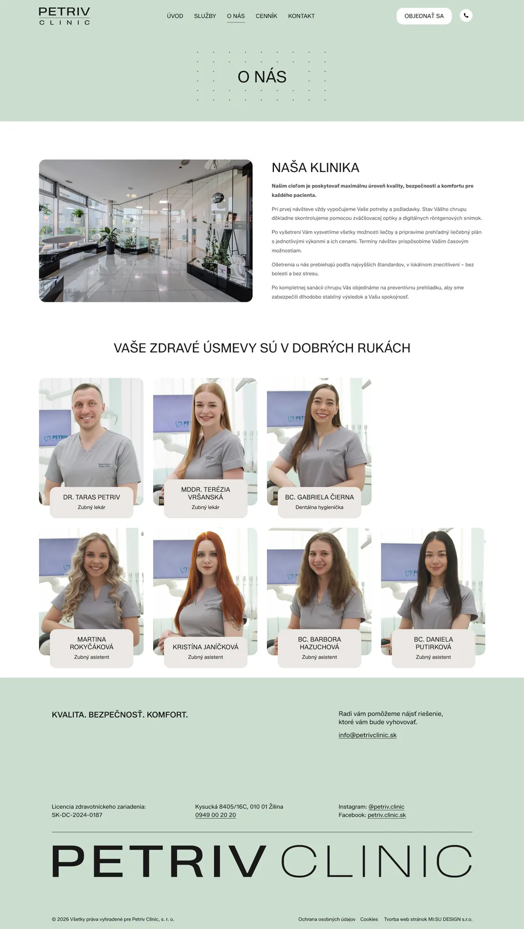 Petriv Clinic – stránka O nás s fotografiami tímu